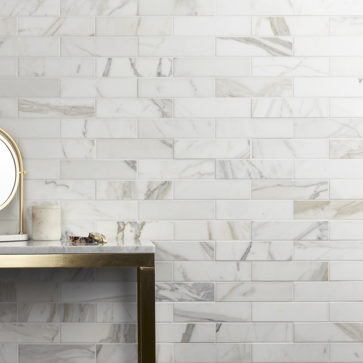 Calacatta White Gold 2x8 Honed Marble Subway Tile