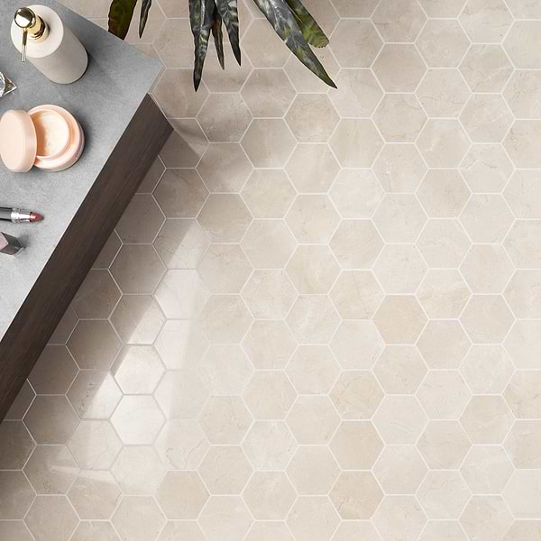 Crema Marfil Beige 4" Hexagon Polished Mosaic Tile