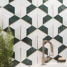 Decade Verde Polished Marble and Brass Mosaic Tile