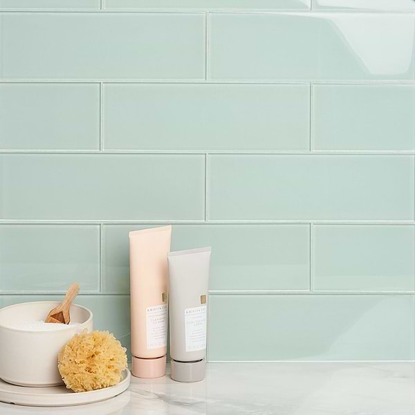 Loft Seafoam Green 4x12 Polished Glass Subway Tile