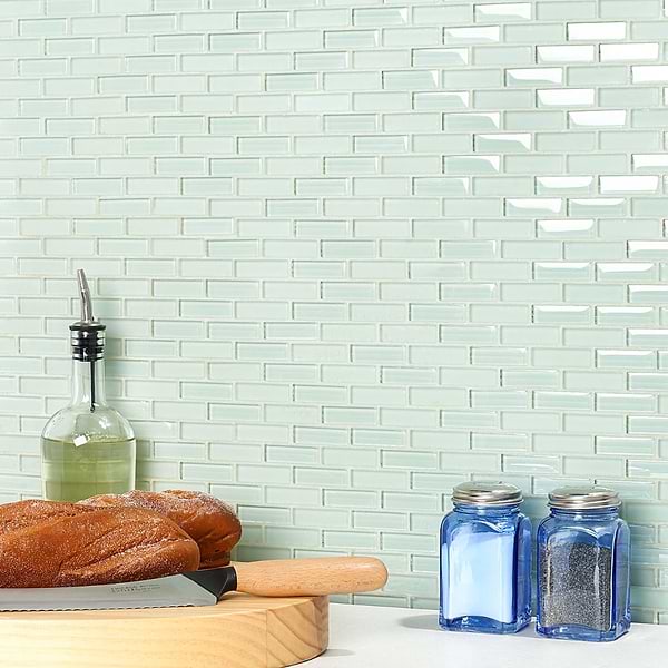Loft Seafoam Green 1/2x2 Frosted Glass Brick Mosaic Tile