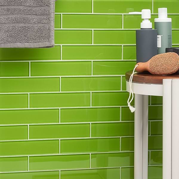 Loft Electric Lime 2x8 Polished Glass Subway Wall Tile
