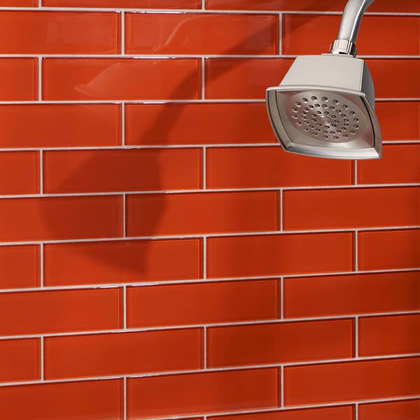 Loft Flame Orange 2x8 Polished Glass Subway Tile