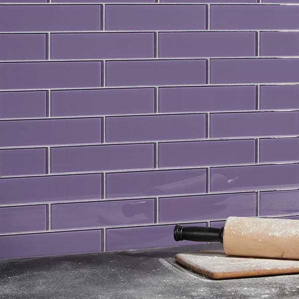 Loft Lilac Purple 2x8 Polished Glass Subway Tile
