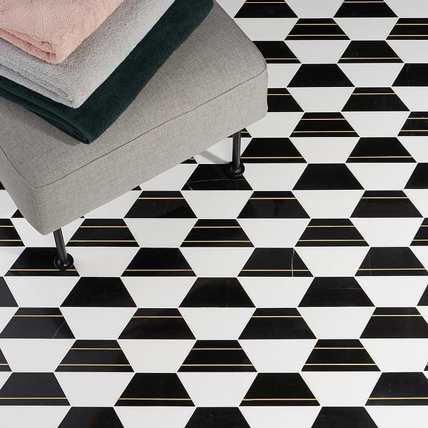 Fuse Nero 6" Polished Marble and Brass Inlay Mosaic