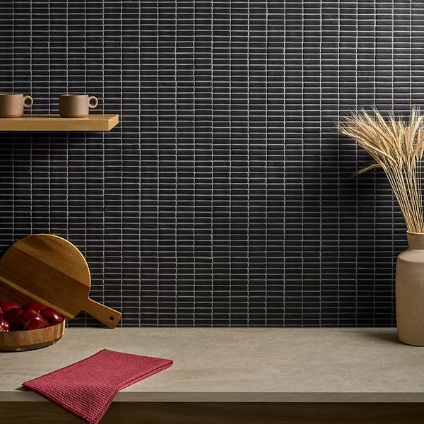 Venini Black 1/2" x 2" Mini Brick Frosted Glass Mosaic Tile