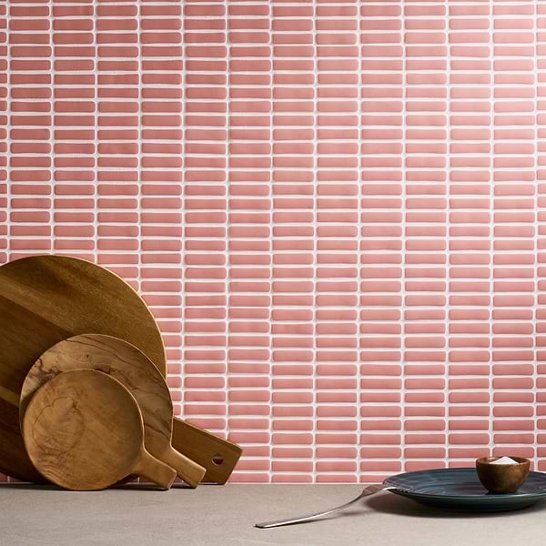 Venini Pink 1/2" x 2"  Mini Brick Frosted Glass Mosaic Tile