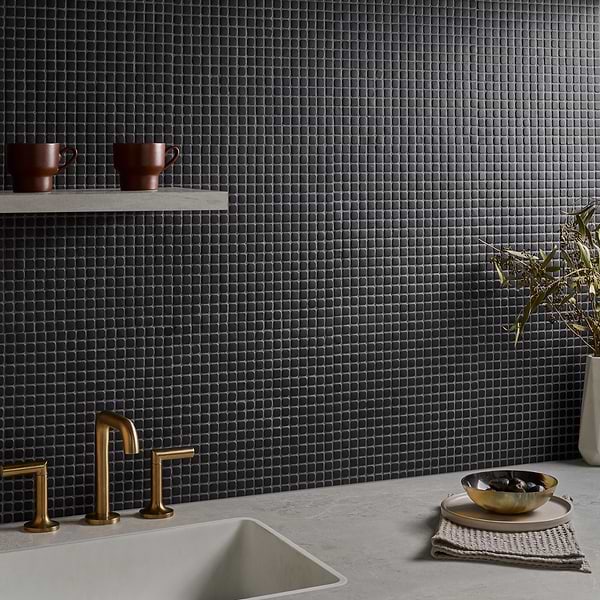 Venini Black 1/2" Mini Square Frosted Glass Mosaic Tile