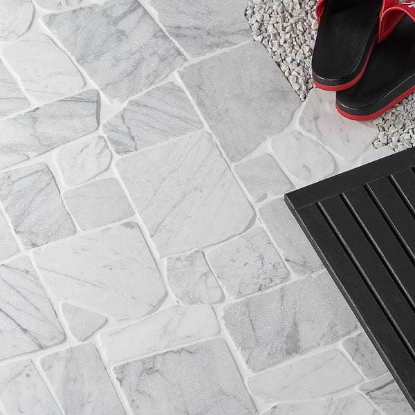 Nature Flagstone Jumbo Carrara Honed Marble Mosaic Tile