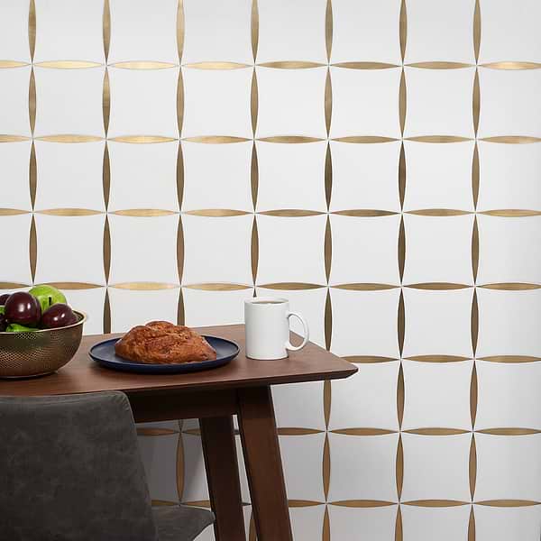Lily Golden Polished Marble and Brass Mosaic Tile