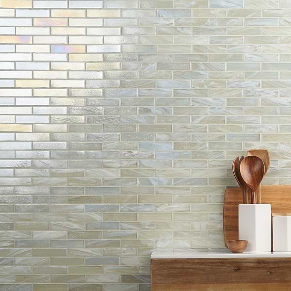Artwater Iridescent Pearl White 1x4 Polished Glass Mosaic Tile