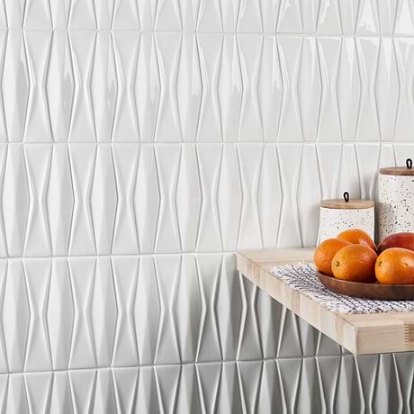 Nabi Harlequin Glacier White 2x8 Glossy Glass Mosaic Tile