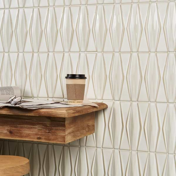 Nabi Harlequin Natural White 2x8 Glossy Glass Mosaic Tile