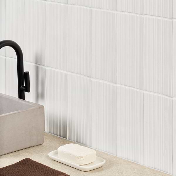 Nabi Subway Glacier White 4.5x9 Fluted Ridged Crackled Glossy Glass Tile