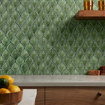 Nabi Fish Scale Fern Green 3x4"  Crackled Glossy Glass Mosaic Tile