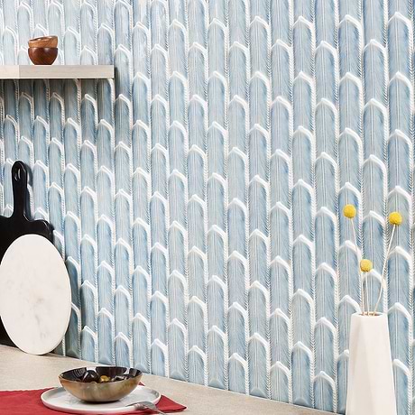 Nabi Quill Basil Blue 2x5 3D Crackled Glossy Glass Mosaic Tile