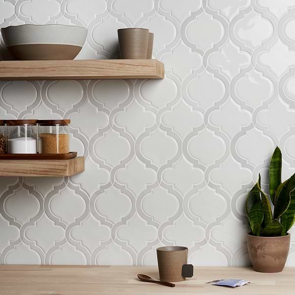 Nabi Arabesque Glacier White 4" Crackled Mixed Finish Glass & Marble Mosaic Tile