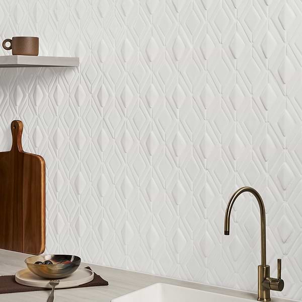 Nabi Jewel Glacier White 3D Crackled Glossy Glass Mosaic Tile