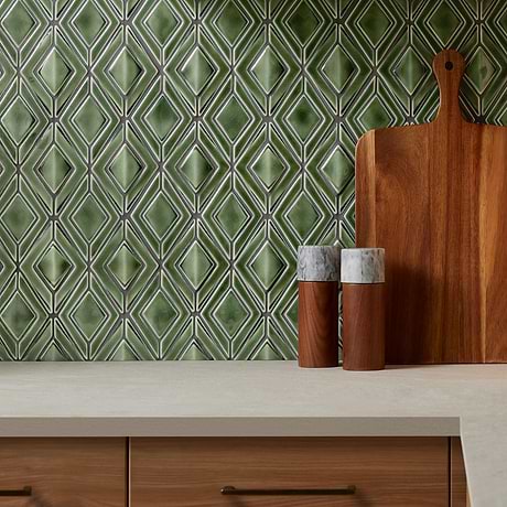 Nabi Jewel Fern Green 3D Crackled Glossy Glass Mosaic Tile