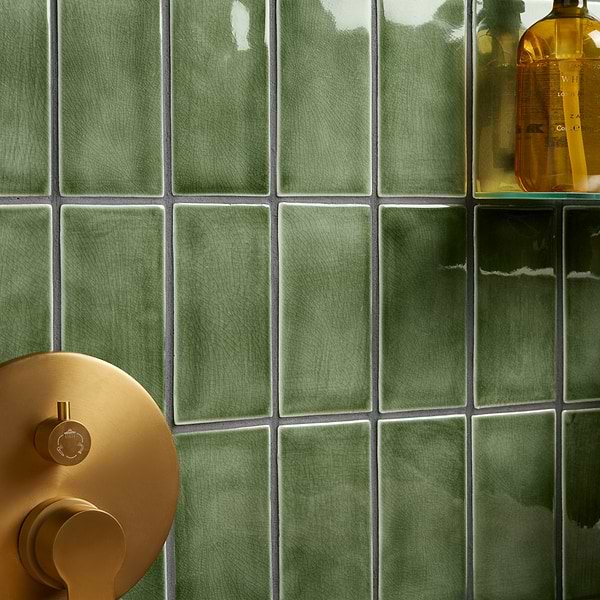 Nabi Subway Fern Green 3x6 Crackled Glossy Glass Tile