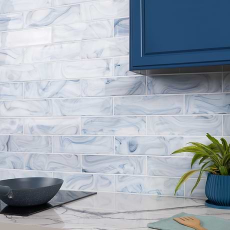 Alisa Day Blue 3x12 Polished Subway Glass Tile