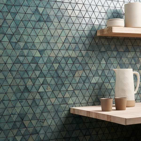 Bushwick Aquamarine Green 2" Triangle Glossy Lava Stone Mosaic Tile
