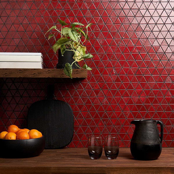 Bushwick Red 2" Triangle Glossy Lava Stone Mosaic Tile