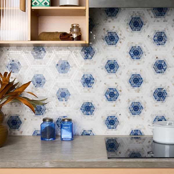 Ako Azul Blue 6" Hexagon Marble Micro Mosaic Tile