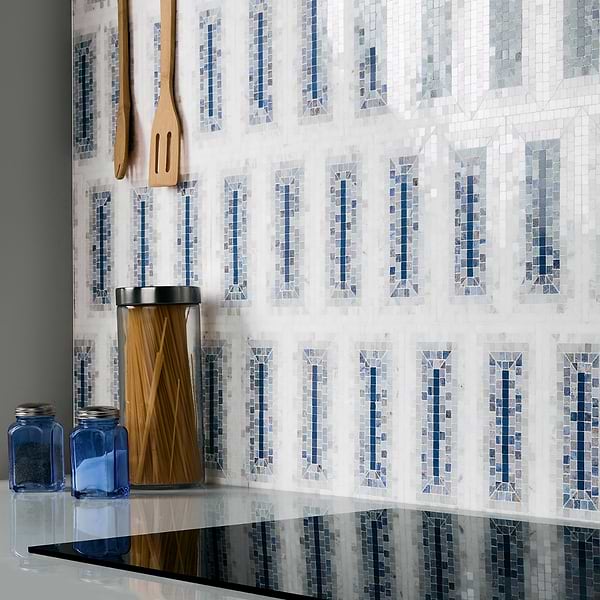 Ako Azul Blue 4x9 Rectangle Marble Micro Mosaic Tile
