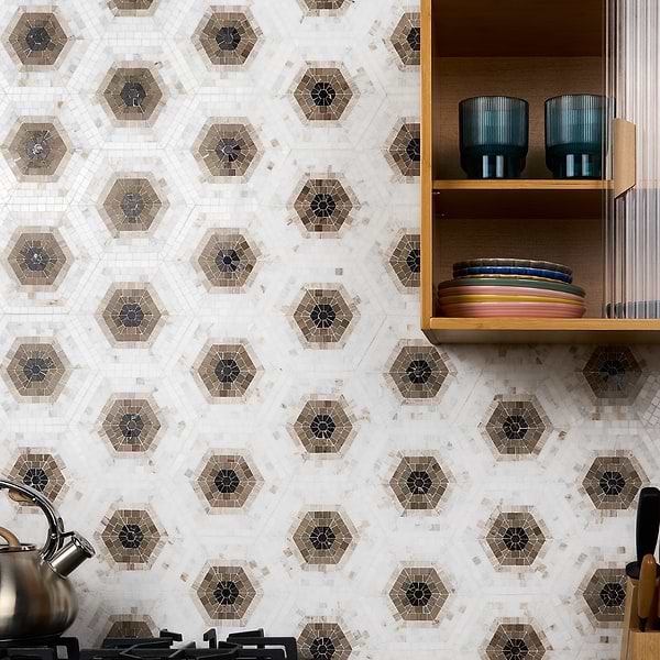 Ako Saint Laurent Brown 6" Hexagon Marble Micro Mosaic Tile