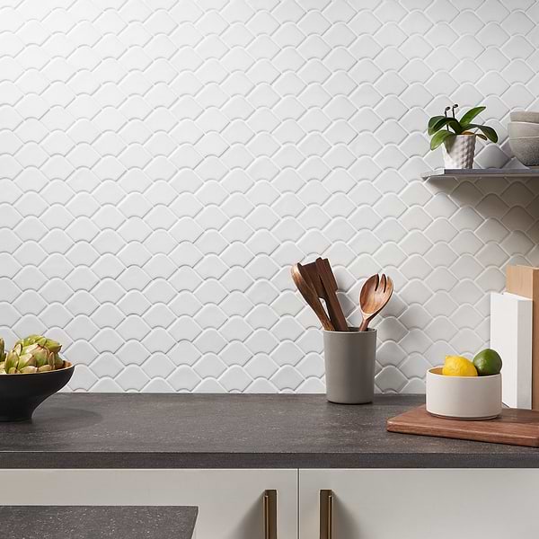 Suki White 2x3 Fishscale Matte Glass Mosaic Tile