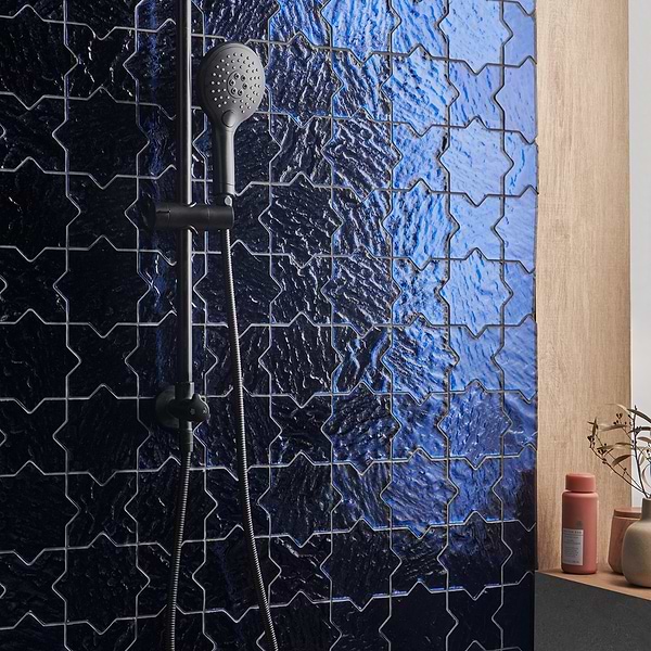 Behati Blue 4" Star Cross Polished Glass Mosaic Tile