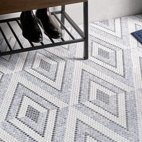 Uma Blue and White Polished Marble Micro Mosaic Tile