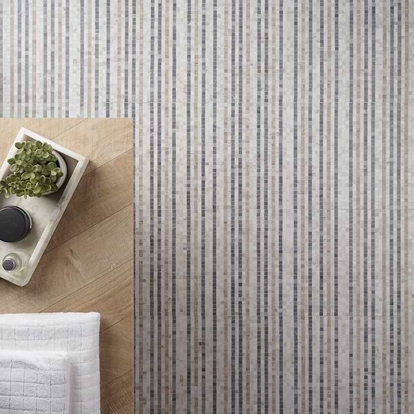 Microsaic Lines Cloud Gray Polished Marble Mosaic Tile