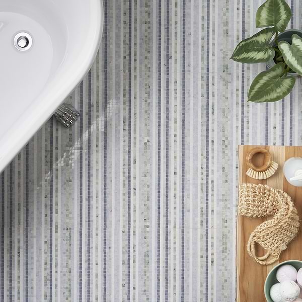 Microsaic Lines Sky Blue Polished Marble Mosaic Tile