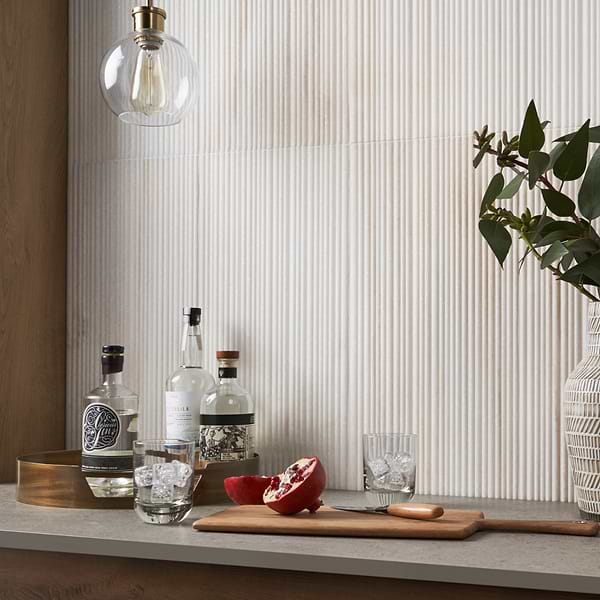 Waves Golden Valley White 12x24 Fluted 3D Honed Marble Tile