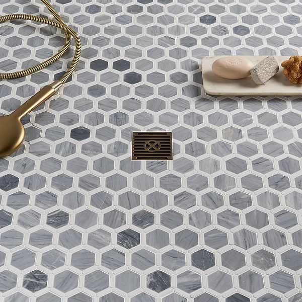 Florentine Halley Gray & White Thassos 2" Hexagon Polished Marble Mosaic Tile