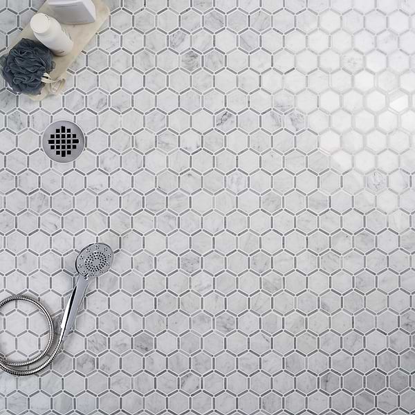 Florentine Carrara & Light Bardiglio Gray 2" Hexagon Polished Marble Mosaic Tile