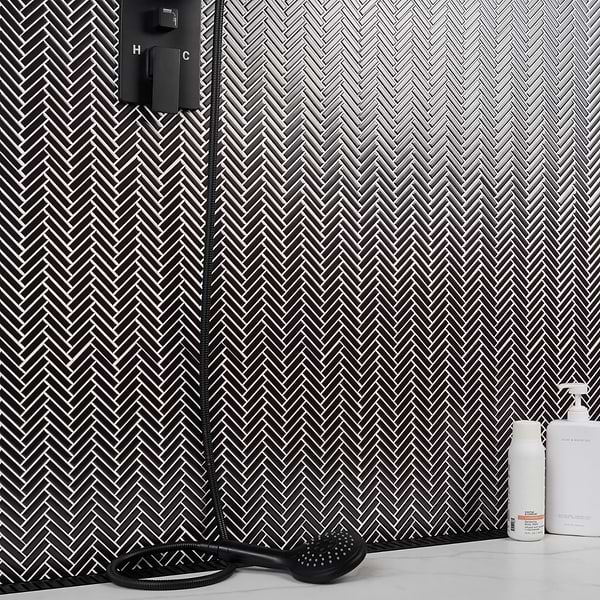 Kai Black 1x2" Herringbone Matte Porcelain Mosaic Tile