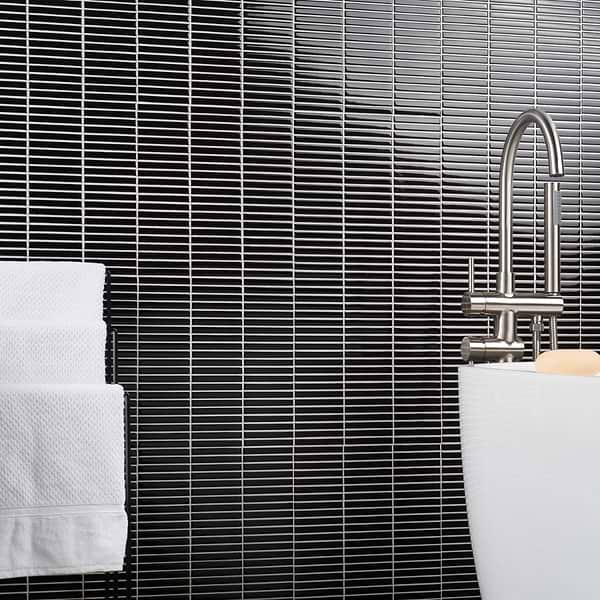 Kai Black 1x4" Tri-Stacked Glossy Porcelain Mosaic Tile