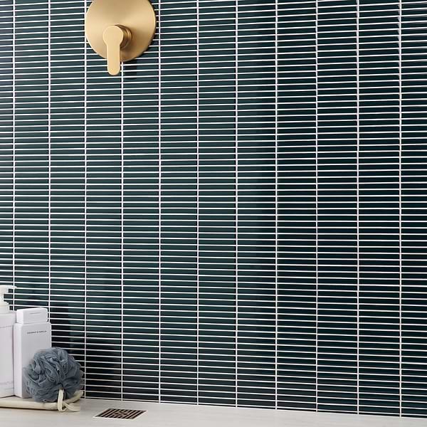 Kai Emerald Green 1x4" Tri-Stacked Glossy Porcelain Mosaic Tile