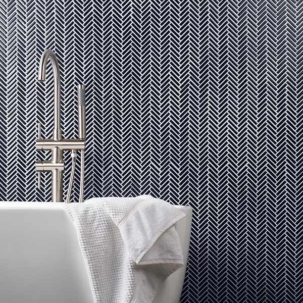 Kai Royal Blue 1x2" Herringbone Crackled Glossy Porcelain Mosaic Tile