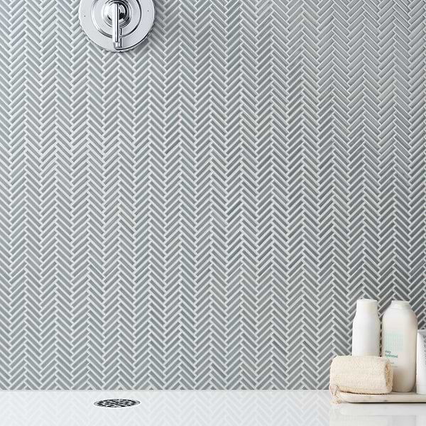 Kai Sky Blue 1x2" Herringbone Glossy Porcelain Mosaic Tile