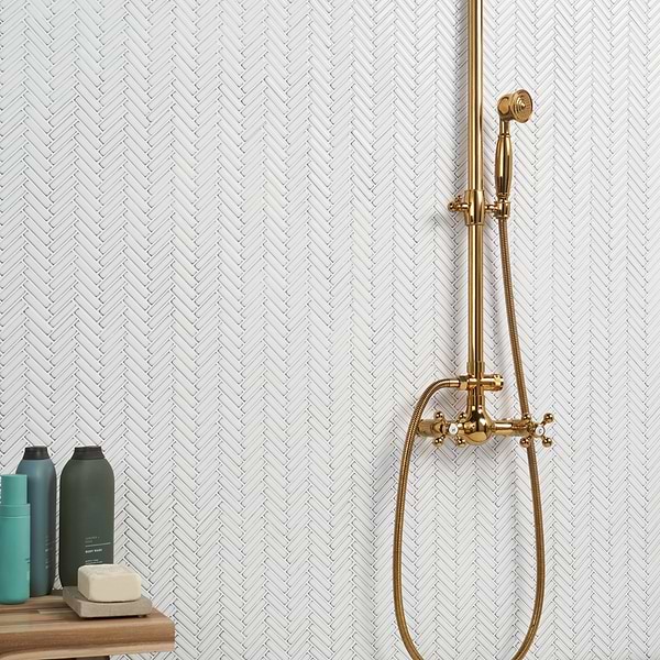 Kai Snow White 1x2" Herringbone Glossy Porcelain Mosaic Tile