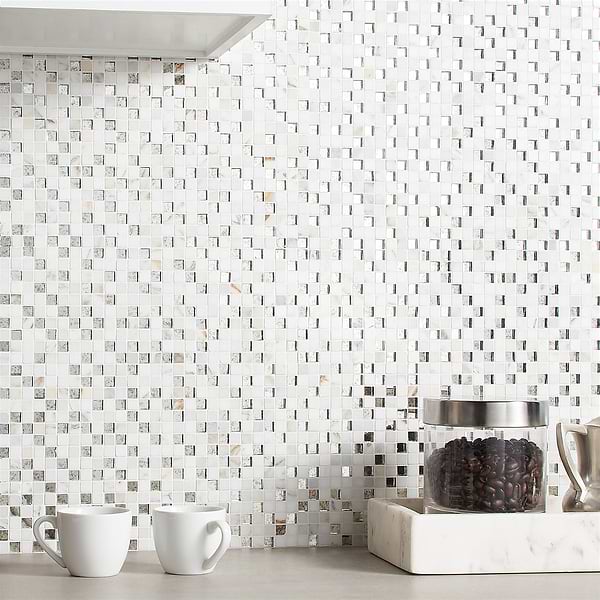 Kelli Ellis Soli White 1x1 Marble & Mirror Polished Mosaic Tile