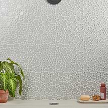 Loft Spa Super White Circles Glass Polished Mosaic Tile