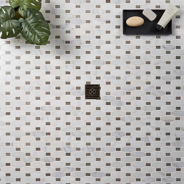 Octave Asian Statuary & Athens Gray 2x4 Marble Polished Mosaic Tile