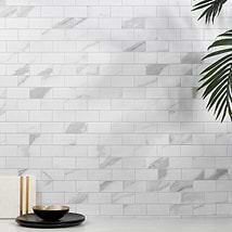 Calacatta LPS White 2x4 Brick Solid Core Peel & Stick Self Adhesive Marble Look Matte Tile