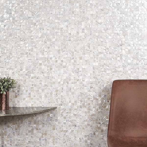 Mother of Pearl LPS Beige Small Squares Seamless Peel & Stick Self Adhesive Polished Pearl Shell Mosaic Tile