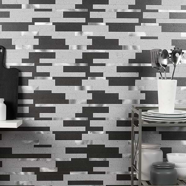 Metalway LPS Mixed Gray Solid Core Peel & Stick Self Adhesive Metallic Look Matte Mosaic Tile